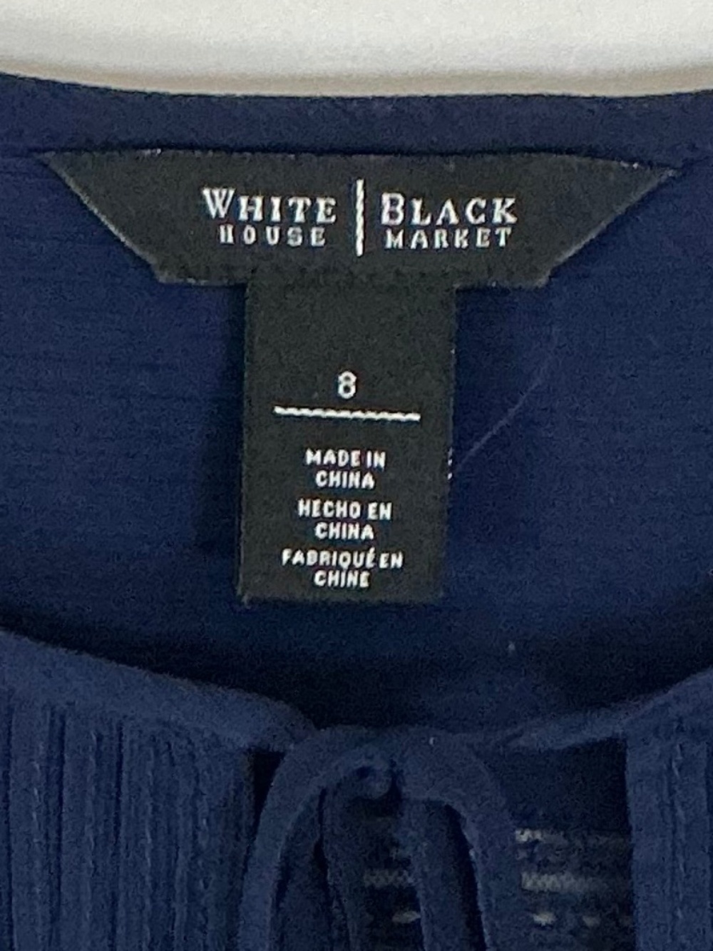 White House Black Market Blouse Navy Blue Size 8 Boho Style Top - Picture 3 of 13